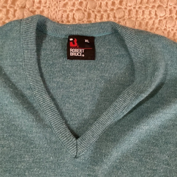 1960’s vintage Robert Bruce acrylic sweater with Union label mens XL teal blue - Picture 2 of 10